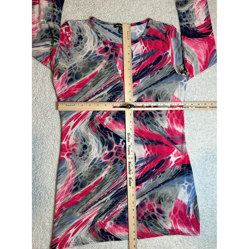 Marble Made In UK 3/4 Sleeve Dress Pink Blue Gray Sz S Tie Dye Pattern - Picture 3 of 7